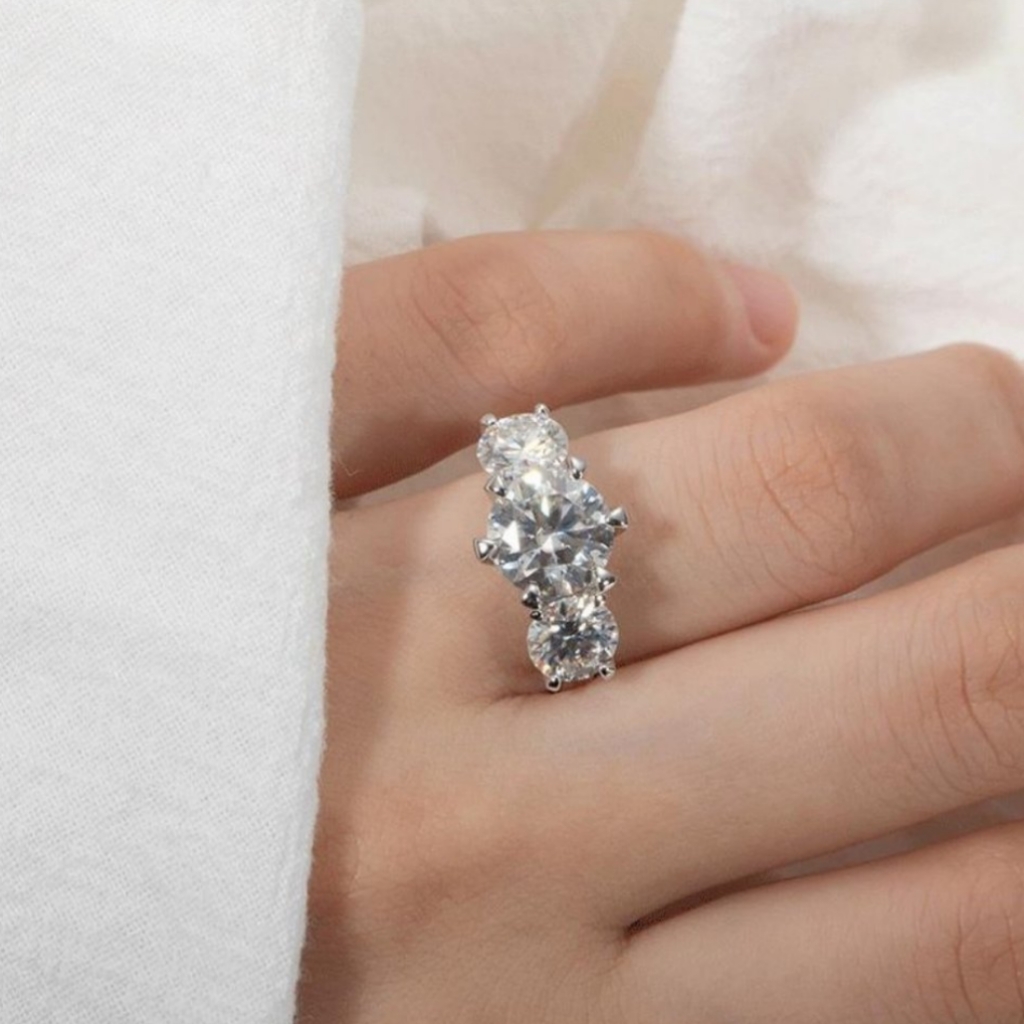 Certified 3ct White Gold Moissanite Sterling Silver 3-Stone